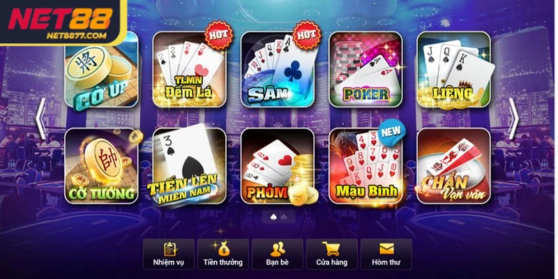 Kho game bài đổi thưởng Net88 đa dạng như Sicbo, Blackjack