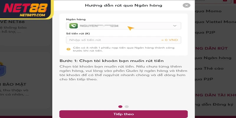 Anh em cần chọn mục "ngân hàng", nhấn "Thêm Tài Khoản Ngân Hàng".